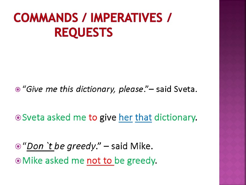 Commands / Imperatives /          